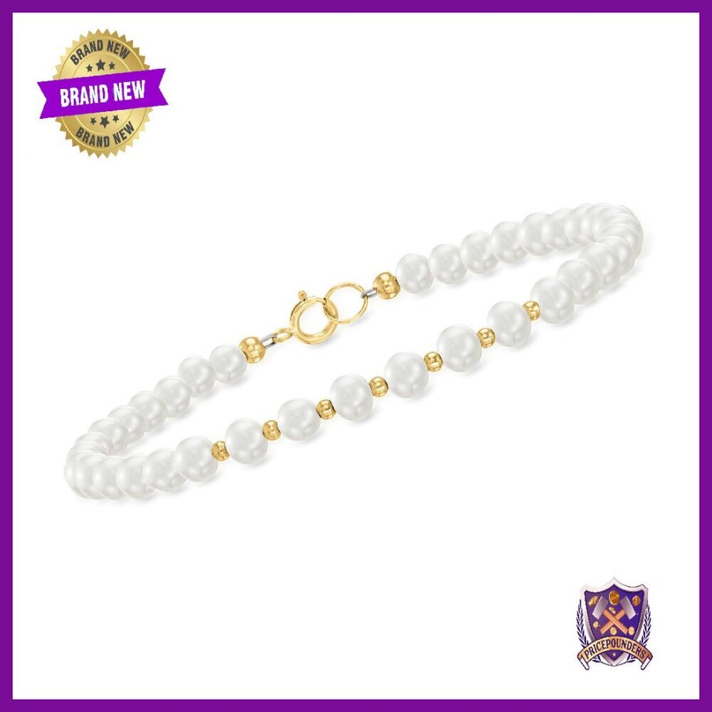 7in 10kt Gold Pearl Bead Bracelet Freshwater Pearls Springring Clasp